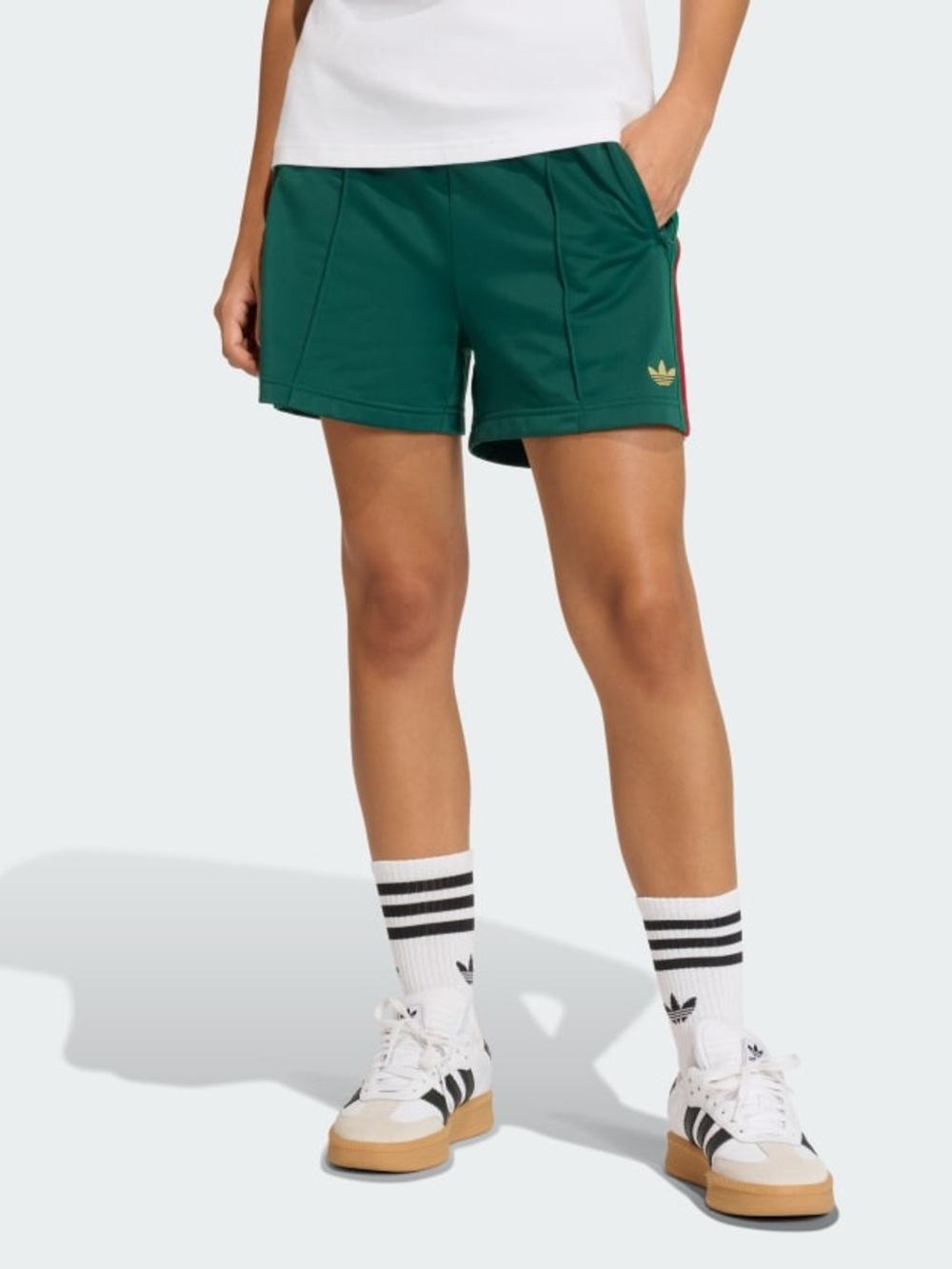 adidas Firebird Classic Shorts Dark Green Trefoil Track Shorts with Side Stripes
